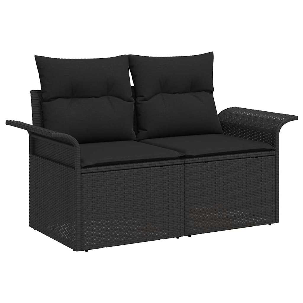 Garten-Sofa-Set mit Speicher 7 pcs Schwarz Poly Rattan